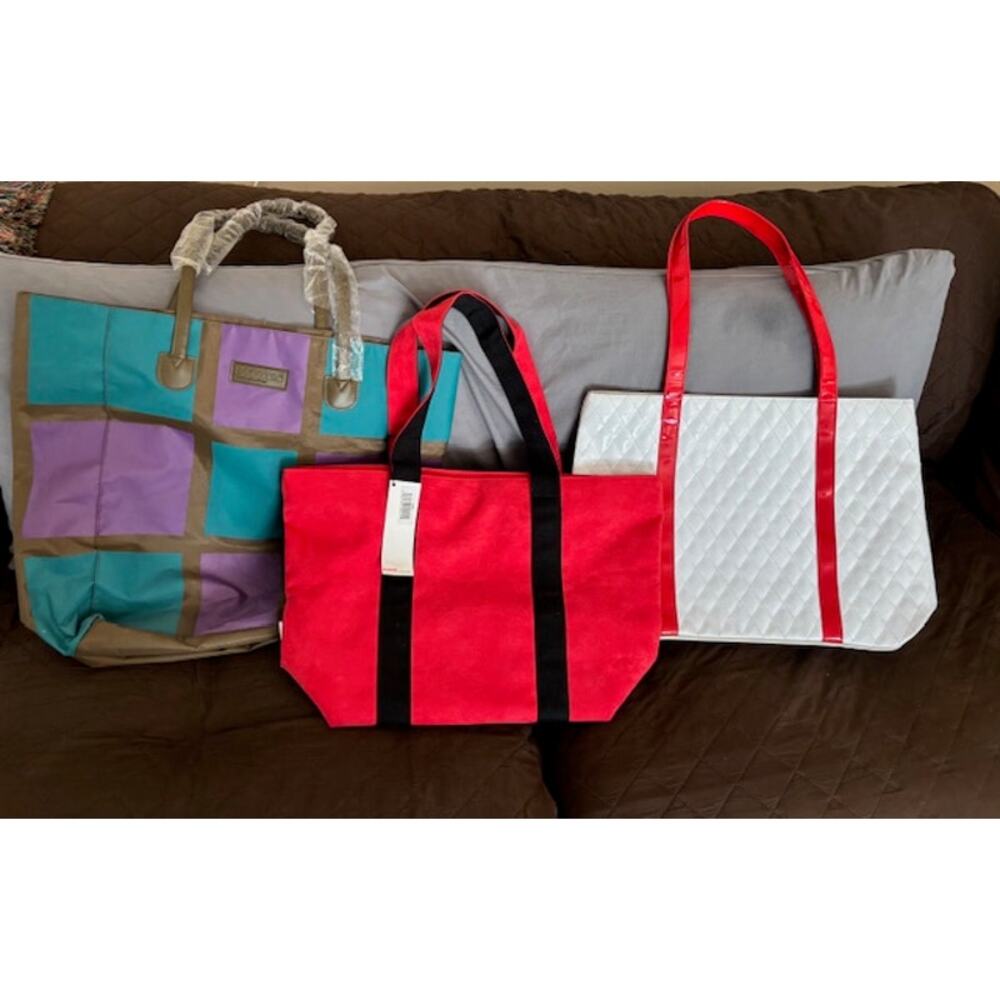 3 Shoulder Shopper Totes Bags NWT Michael Kors gwp Kohls Red Suede White Patent - Picture 8 of 8